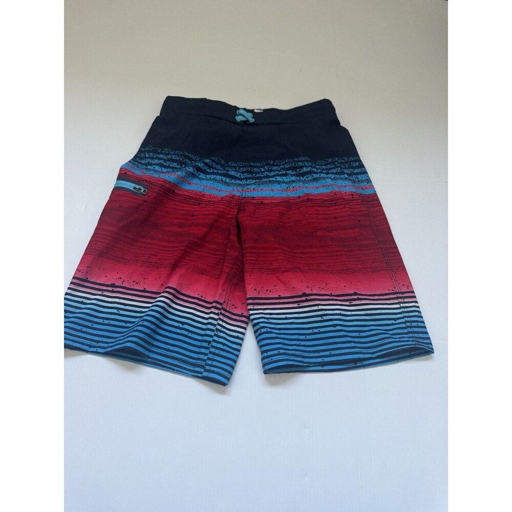 Wonder Nation Boys XL 14-16 Swim Trunks Board Shorts Red Blue Striped Beach